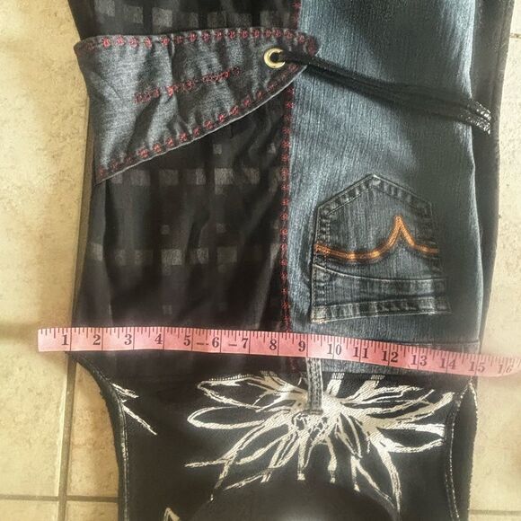 Demoiselle Lou y2k color block Jean patch logo floral dress rare multimedia - Picture 7 of 8